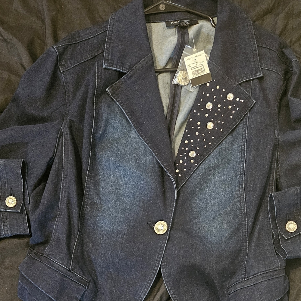 Ashley Stewart Dark Blue Jean Jacket with Silver Accents
